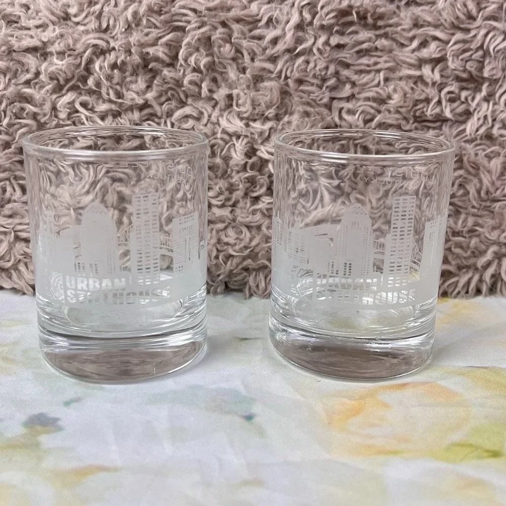 2 Jim Beam Urban Stillhouse Louisville Kentucky Shot Glass Glasses Scenery Thick